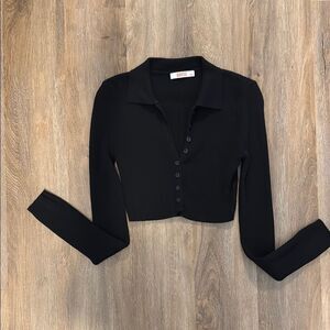 Bayse Black Cropped Cardigan Top XS